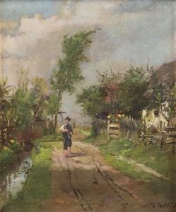 Heimkehrender Bauernjunge Auf Dorfstrase by Friedrich Gottlieb