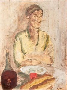 Woman By Table (double Sided Painting) by Leopold Gottlieb