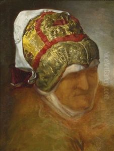 Old Woman Wearing A Tichel by Moritz Gottlieb