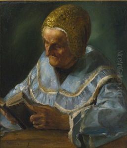 Portrait Of A Woman Wearing A Sabbath Cap (kupka) by Moritz Gottlieb