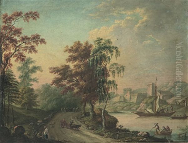 Landskap Med Stad, Fartyg Och Figurer - view 1