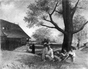 Sitzende Bauernfamilie Im Schatten Eines Baumes Sitzende Bauernfamilie Im Schatten Eines Baumes