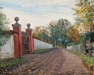 A Road With A Red Limed Entrance