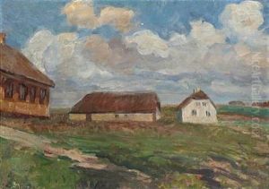 Landskab Med Huse. Vestjylland Landskab Med Huse. Vestjylland