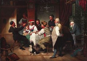 Heimkehr Des Soldaten. Familie Bei Tisch Lauscht Den Erzahlungen Des Heimkehrers Heimkehr Des Soldaten. Familie Bei Tisch Lauscht Den Erzahlungen Des Heimkehrers