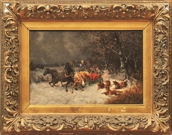Von Wolfen Angegriffene Troika In Winterlicher Waldlandschaft - view 1