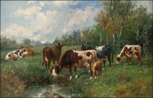 Laiduntavia Lehmia (cows In A Field) by Eduard Goetzelmann