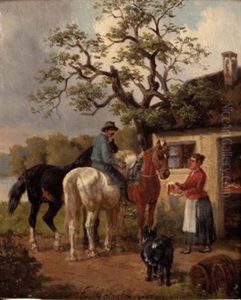 Der Pferdehandler Bei Einer Rast by Eduard Goetzelmann