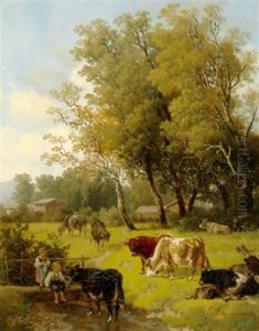 Landschaft Mit Kuhen Und Kindern Landschaft Mit Kuhen Und Kindern