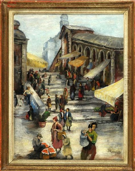 Belebte Marktszene Auf Der Rialtobrucke In Venedig - view 1