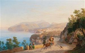 View Of Sorrento, With A Family Outing In The Foreground by Carl (Karl) Wilhelm Goetzloff