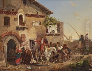 In Front Of An Italian Tavern by Carl (Karl) Wilhelm Goetzloff