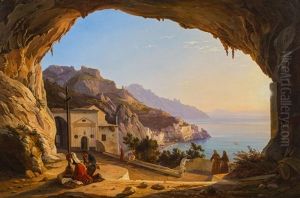 Blick Auf Die Amalfi-kuste, Gesehen Von Der Franz Ludwig Catel Grotte Aus by Carl (Karl) Wilhelm Goetzloff