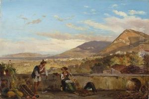 Paar Mit Kind Vor Italienischer Landschaft by Carl (Karl) Wilhelm Goetzloff