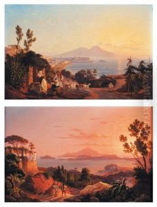 Vues D'italie Naples Du Posilip (+ Le Golfe De Baja, Lrgr; Pair) by Carl (Karl) Wilhelm Goetzloff
