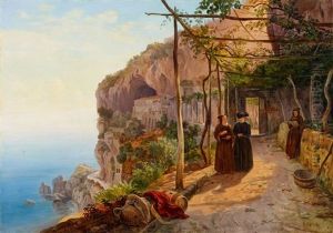 Der Kapuzinerkonvent San Francesco In Amalfi by Carl (Karl) Wilhelm Goetzloff