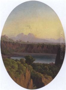 Landschaft Mit Einem See Bei Neapel by Carl (Karl) Wilhelm Goetzloff