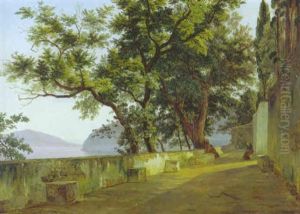 Garten Der Kapuziner Bei Sorrent by Carl (Karl) Wilhelm Goetzloff
