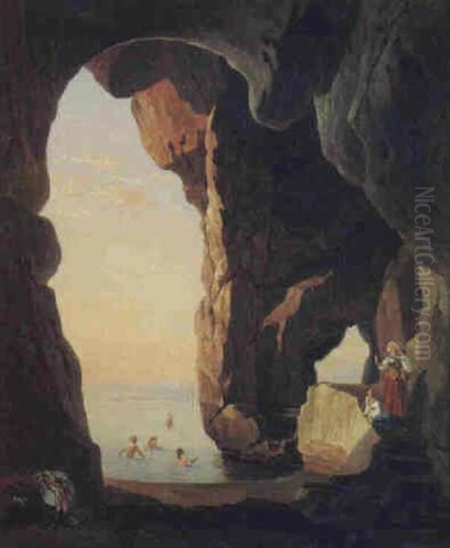 Badende In Der Grotta Cocumella Bei Sorrent - view 1