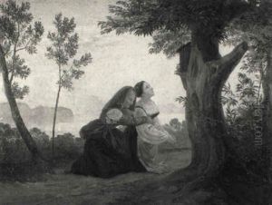 And,chtige Frauen Vor Wegkreuz And,chtige Frauen Vor Wegkreuz