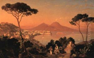 Blick Von Posillipo Auf Den Golf Von Neapel Und Den Vesuv