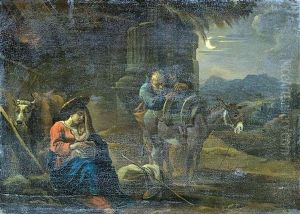 Ruhe Auf Der Flucht Nach Agypten. Restsignatur by Antoon Goubau