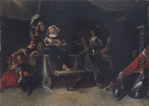 Interieur De Taverne Avec Des Soldats Et Une Musicienne by Antoon Goubau