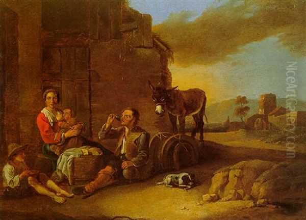 An Italianate Landscape With A Woman Suckling Her Child And A Man Drinking By A Cottage - view 1