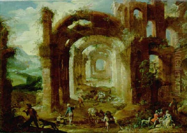 A Capriccio Of Classical Ruins With Peasants And Their Herds - view 1