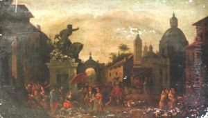 Architectural Capriccio With Traders Selling Their Wares To Passing Townsfolk
