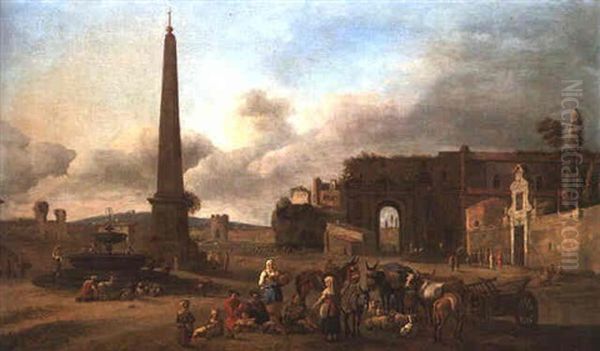 A Band Of Peasants Resting In The Piazza Del Popolo, Rome - view 1