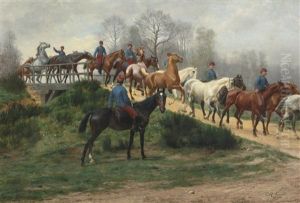 Soldiers Leading Horses Over A Bridge