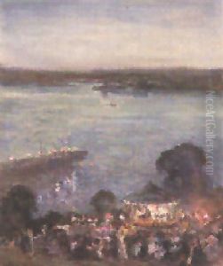 Festliches Treiben In Der Abenddammerung Am Meer by Alexander Carruthers Gould