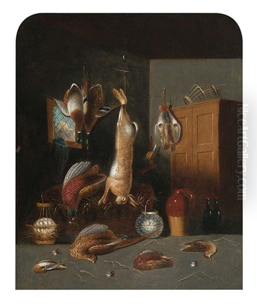 Still Life With Rabbit, Pheasants, Demijohns, Wine Bottles And Baskets - view 1