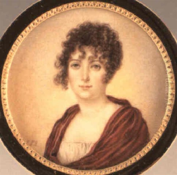Portrait Of Lady In Red Cloak And Decollete White Dress - view 1