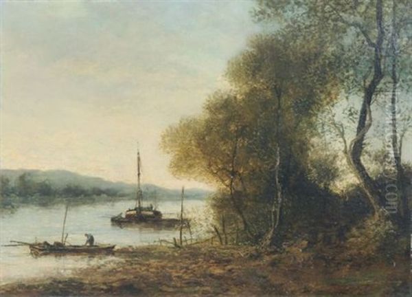Abendstimmung Am Fluss Mit Fischerbooten - view 1