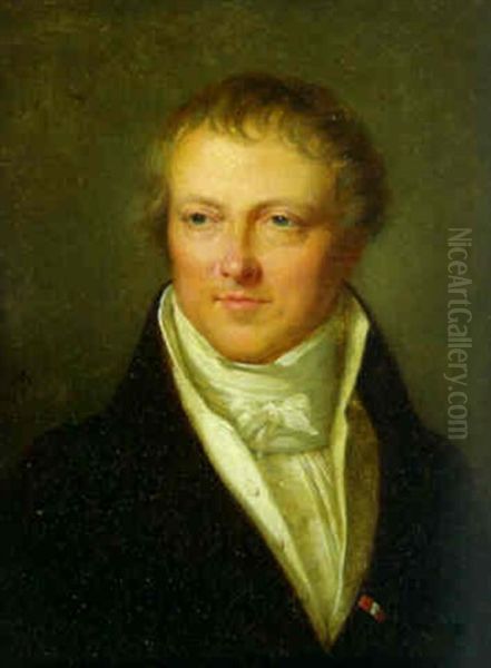 Portrait Of A Gentleman, Small Bust-length, In A Brown Jacket And A Cravat - view 1