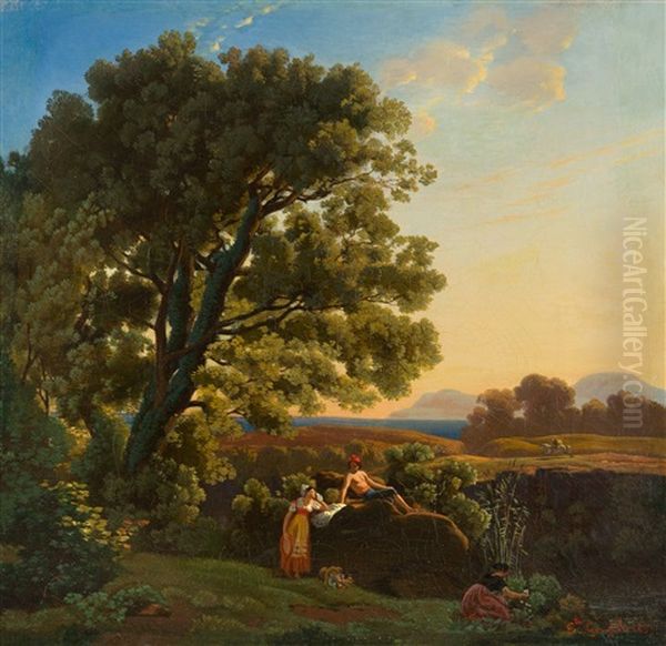 Arkadische Landschaft Mit Einem Liebespaar Und Einem Reiter - view 1
