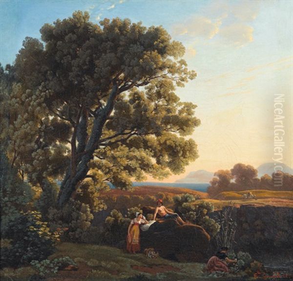 Idyllische Mittelmeerlandschaft Mit Bauern - view 1