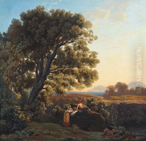 Idyllische Mittelmeerlandschaft Mit Bauern by Ernest Goupil