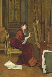 The Artist In Her Studio by Jules Adolphe Goupil