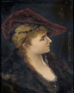 Portrat Einer Jungen Dame Mit Rotem Hut by Leon Lucien Goupil