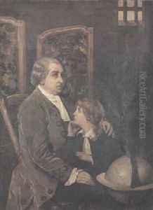 A Portrait Of A Gentleman And His Son With A Globe