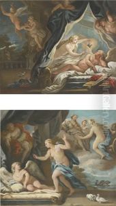 Psyche Discovering The Sleeping Cupid And Venus Chides Cupid (pair) by Joseph Goupy
