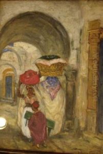 Femmes Orientales Dans Une Ruelle by Pierre Gourdault