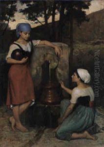 Italiennes A La Fontaine by Louise De Goussaincourt De Gauvain