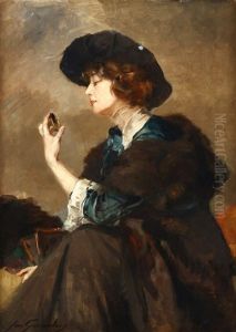 Portrait Of A Lady In Hat With Compact