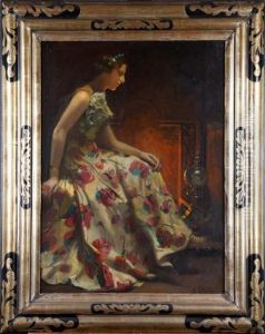 Elegante A La Robe Fleurie by Jean Leon Henri Gouweloos