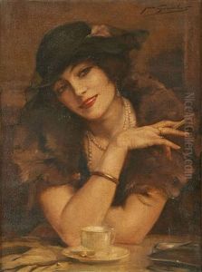 Elegante Au Collier De Perles by Jean Leon Henri Gouweloos