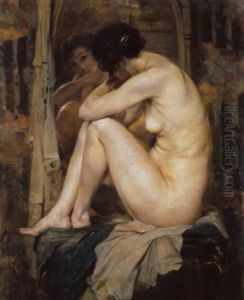 Naakt Voor De Spiegel by Jean Leon Henri Gouweloos